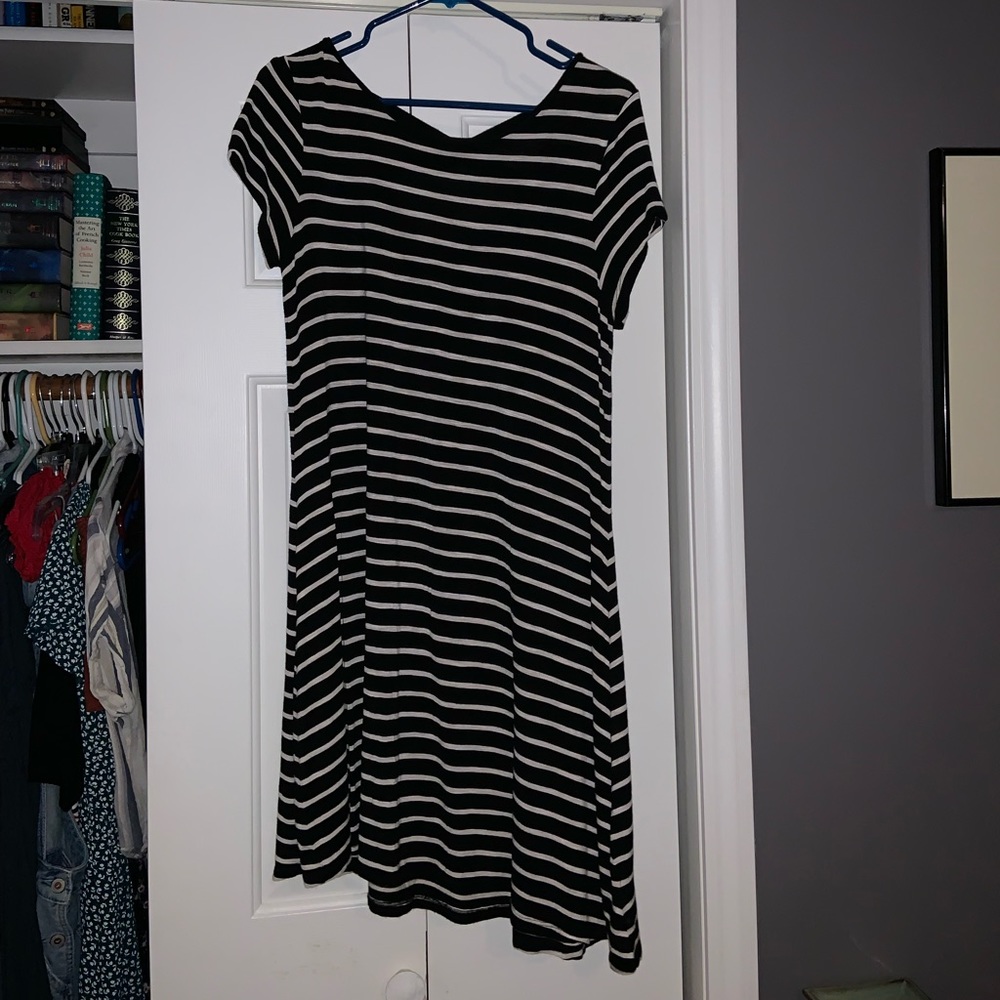 Black and white striped T-shirt dress